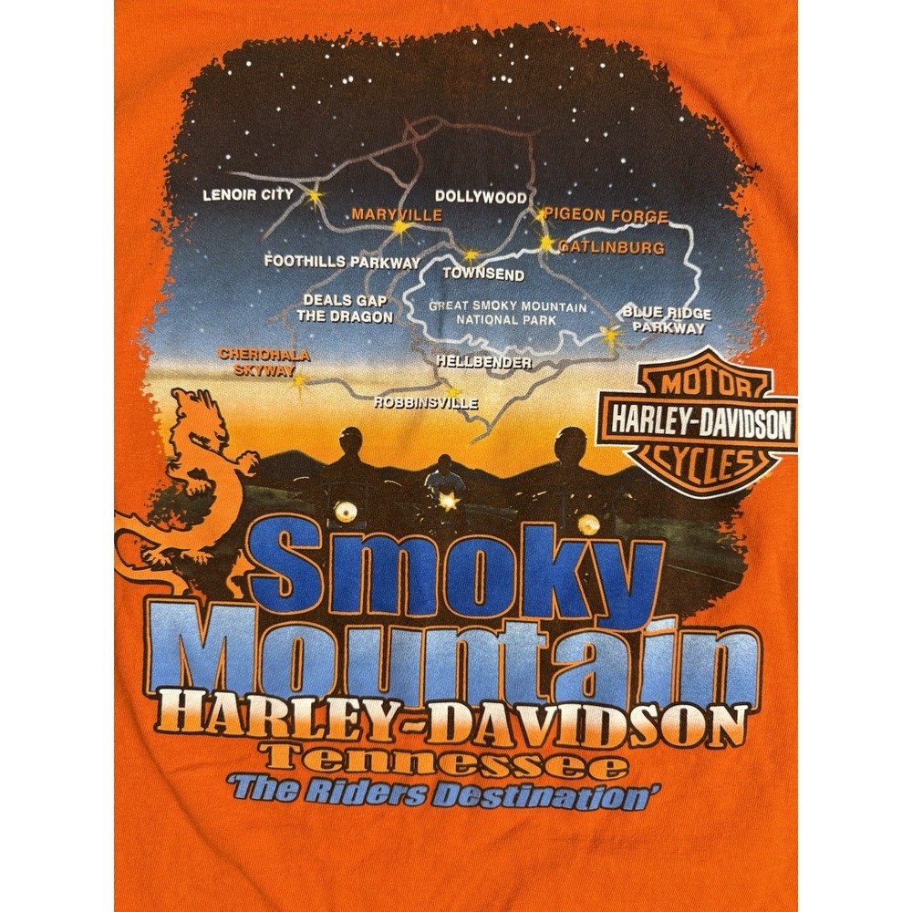 Harley-Davidson‎ Smoky Mountain TN T-Shirt XL Orange 2010 Map Back Biker Rally